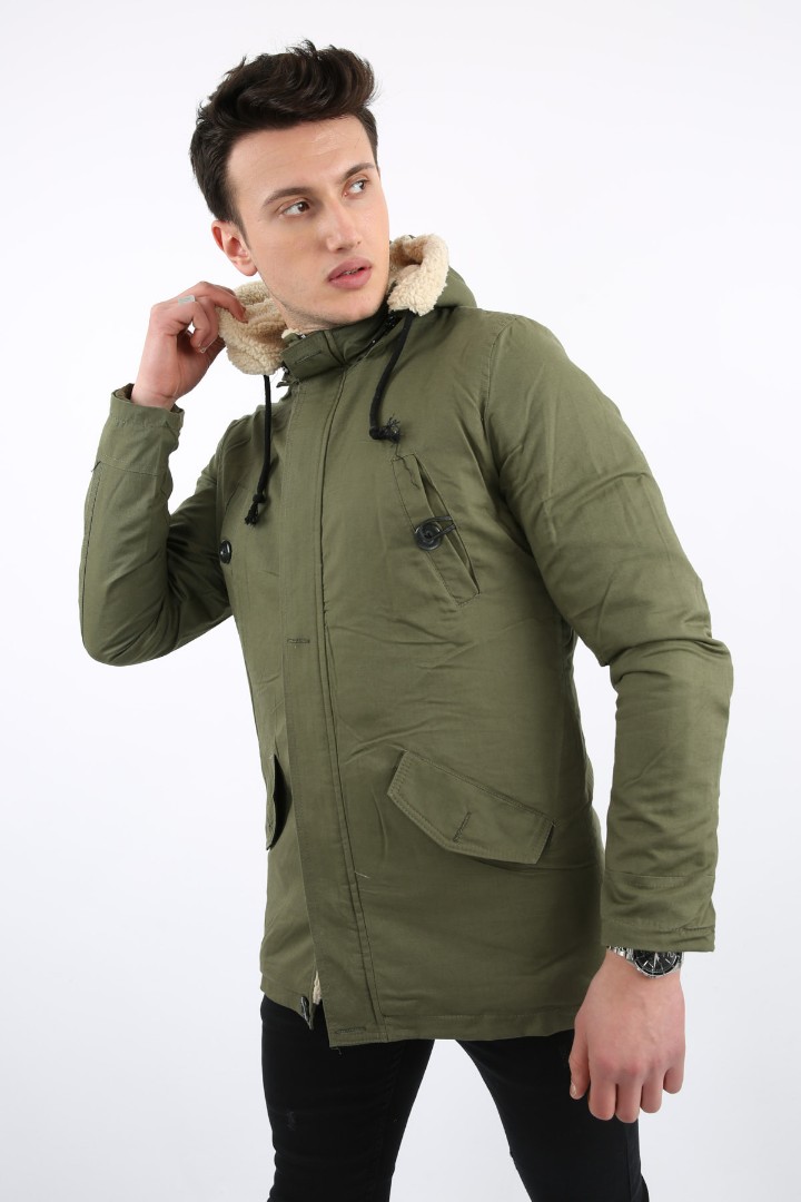 İçi Kürklü Çıkmalı Kapşonlu Kalın Erkek Günlük Mont