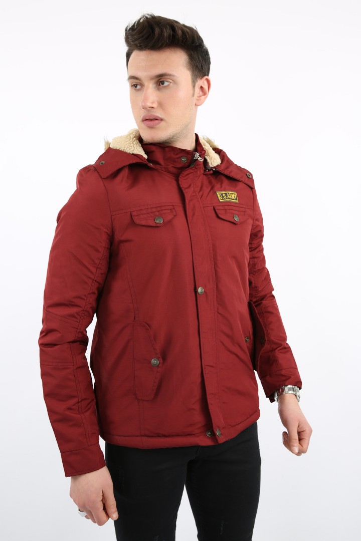 İçi Kürklü Çıkmalı Kapşonlu Yan Cepli Kalın Erkek Günlük Mont