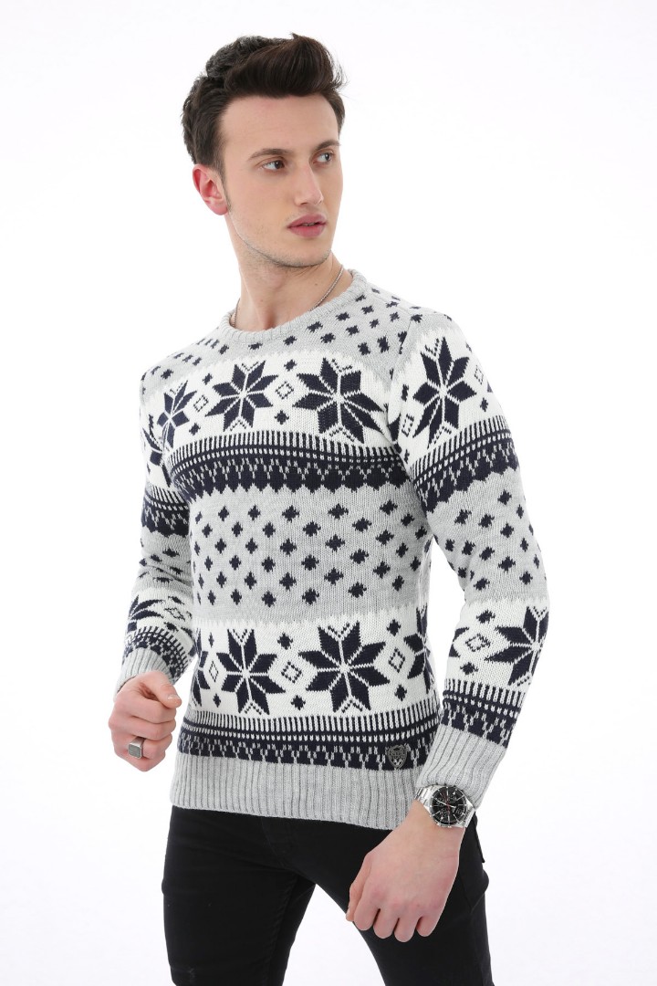 Erkek Kar Desenli Kalın Günlük Triko Kazak