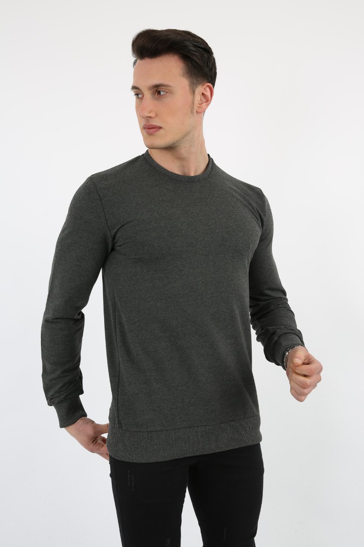 İki İplik Düz Sıfır Yaka Erkek Günlük Sweatshirt