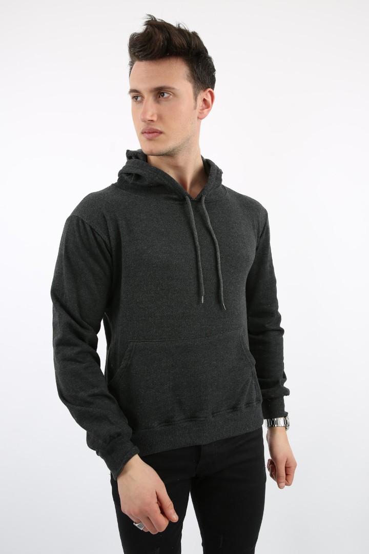 İki İplik Kapşonlu Kanguru Cepli Erkek Günlük Sweatshirt