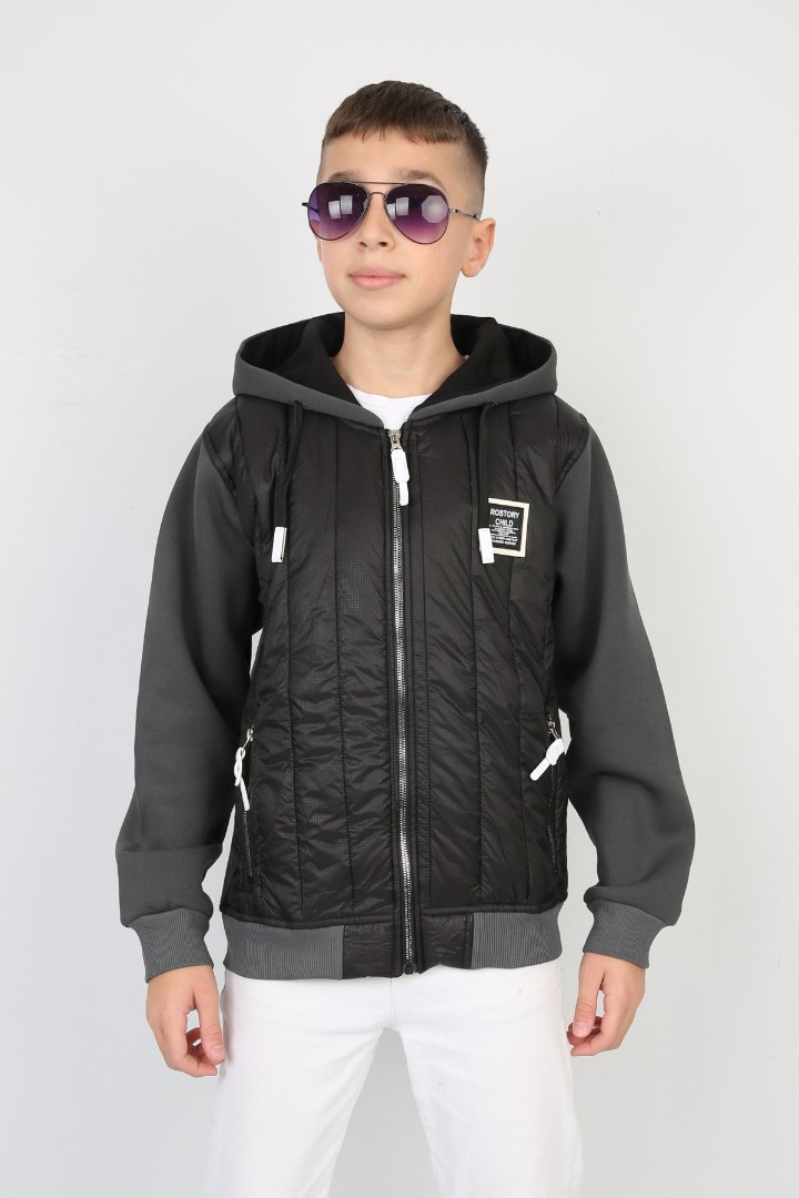 Üç İplik Kapşonlu Fermuarlı İçi Termal Erkek Çocuk Günlük Sweatshirt