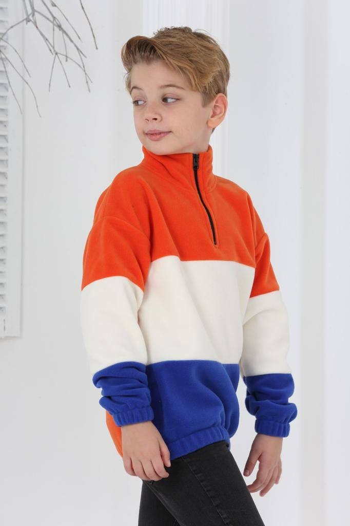 Full Polar Kumaş Yarım Fermuarlı Garnili Erkek Çocuk Günlük Sweatshirt