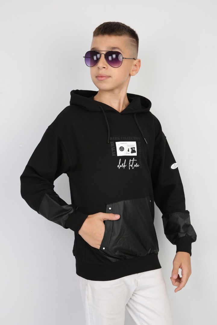 İki İplik Kapşonlu Baskılı Erkek Çocuk Günlük Sweatshirt