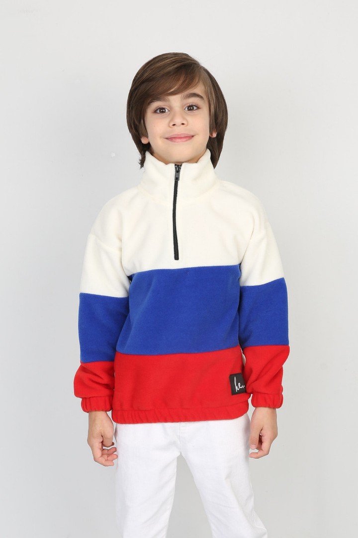 Full Polar Kumaş Yarım Fermuarlı Garnili Erkek Çocuk Günlük Sweatshirt