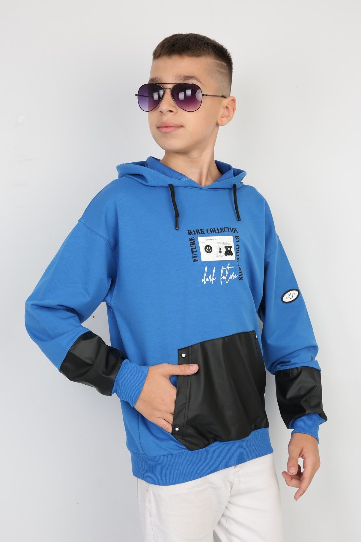 İki İplik Kapşonlu Baskılı Erkek Çocuk Günlük Sweatshirt