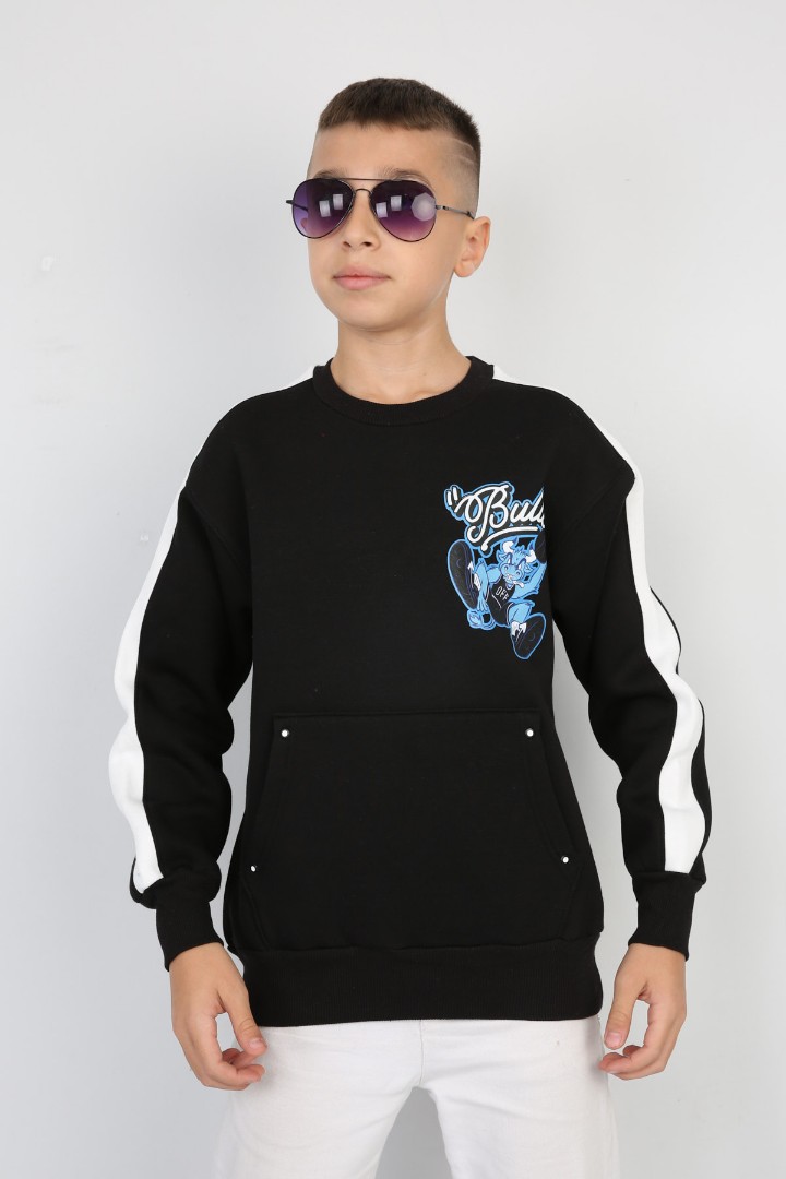 Üç İplik Şardonlu Arka Baskılı Erkek Çocuk Günlük Sweatshirt