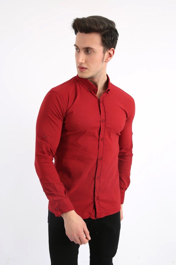 Erkek Günlük Armür Desenli Likralı Gömlek