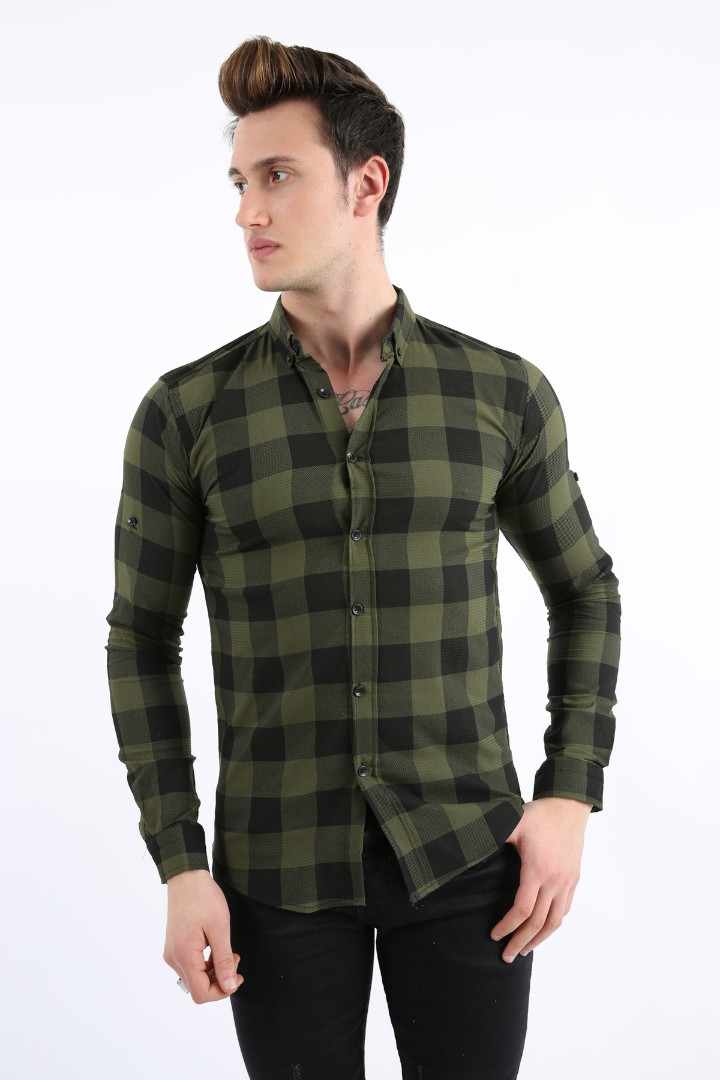Erkek Günlük Büyük Kare Likralı Gömlek