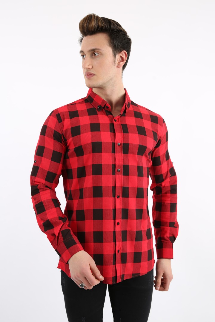 Erkek Günlük Büyük Kare Likralı Gömlek