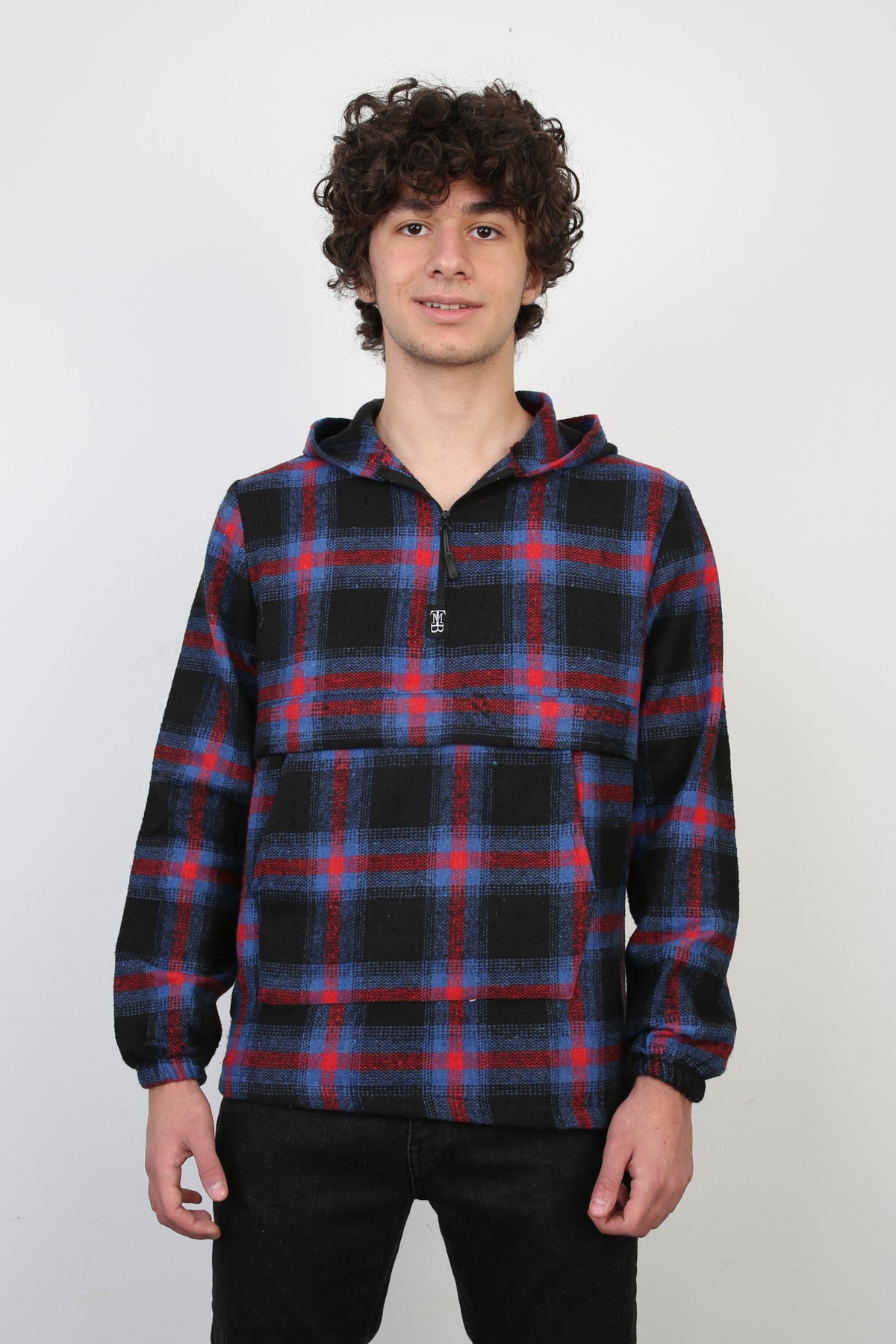 Erkek Günlük Kapşonlu Yarım Fermuarlı Gömlek