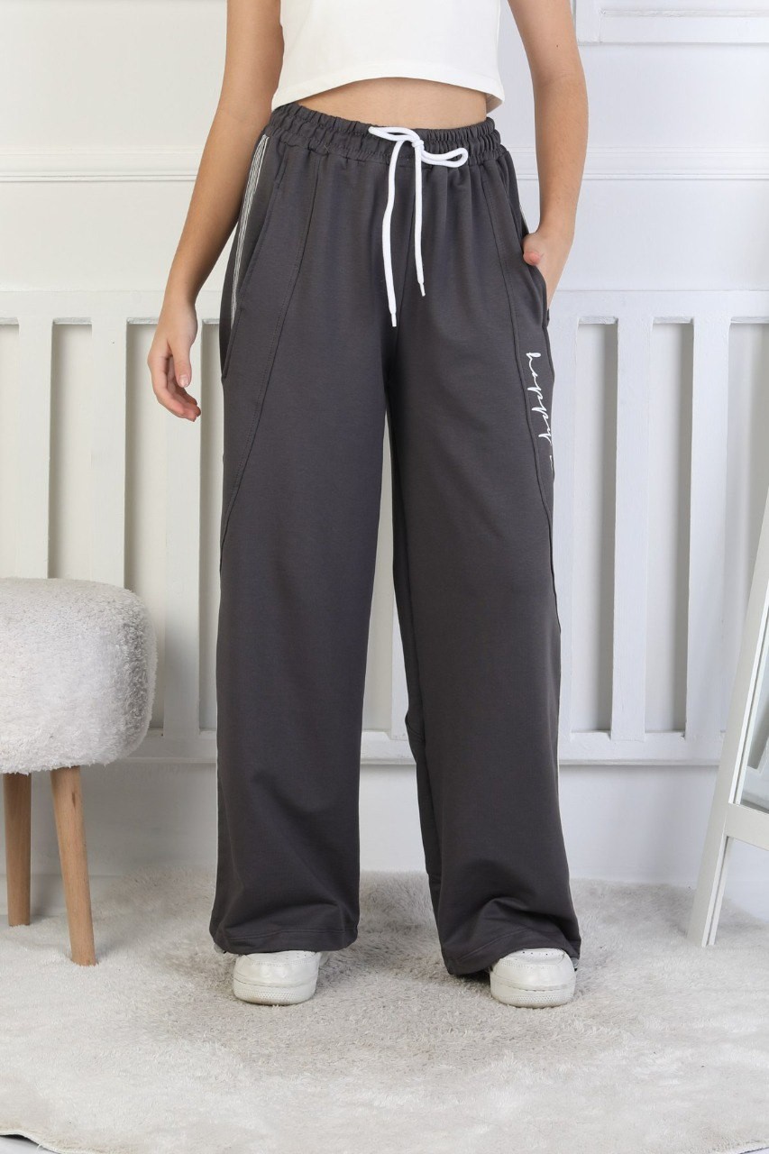 İki İplik Çizgili Baskılı Kız Çocuk Eşofman Altı