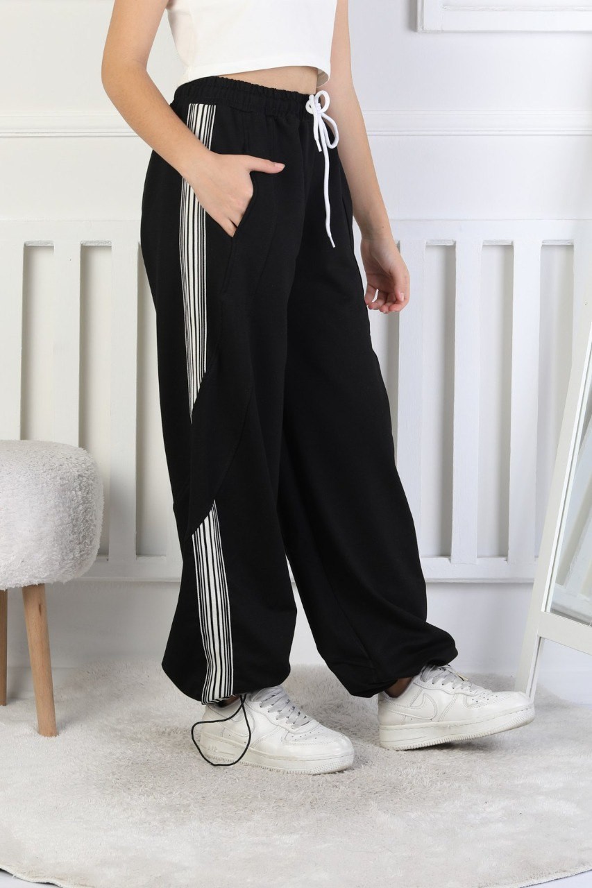 İki İplik Çizgili Baskılı Kız Çocuk Eşofman Altı