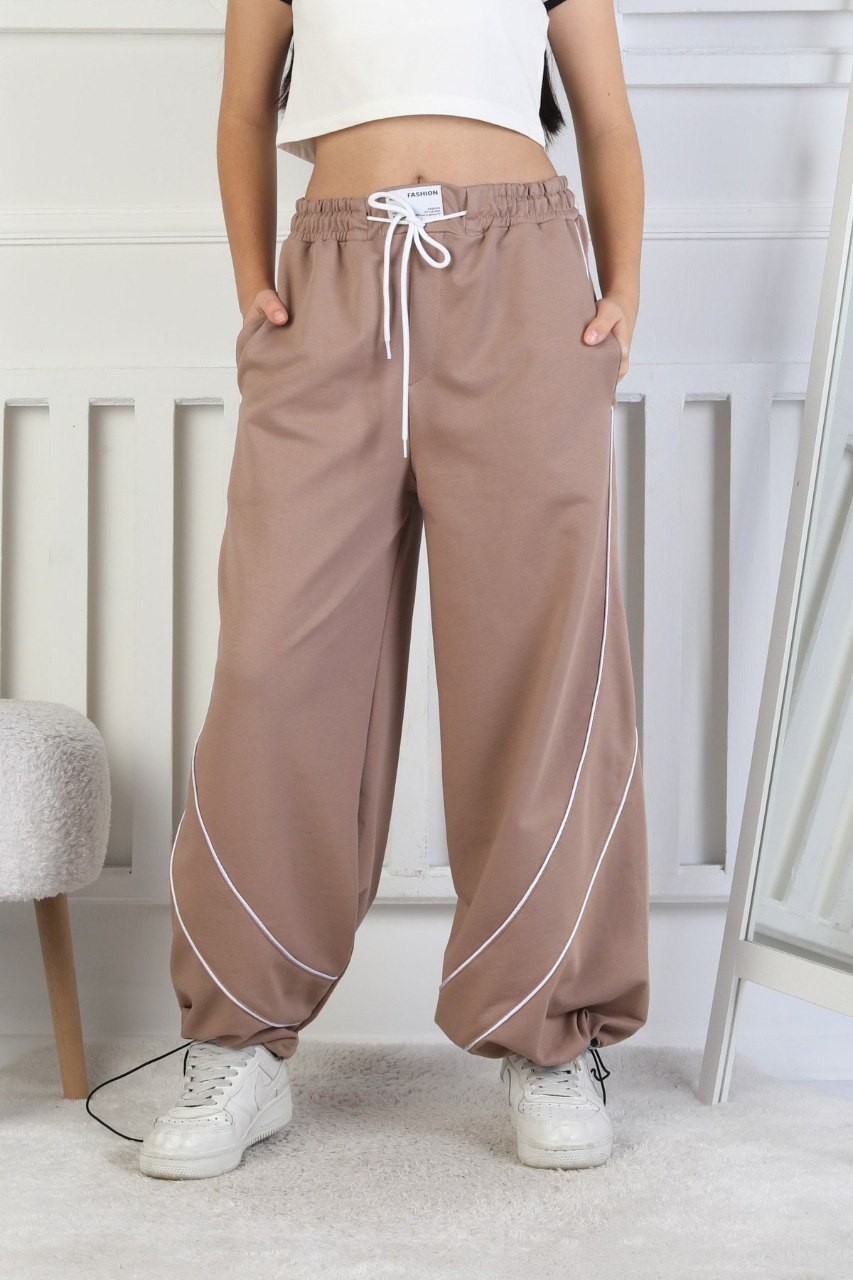 İki İplik Baskılı Çapraz Çizgili Kız Çocuk Eşofman Altı