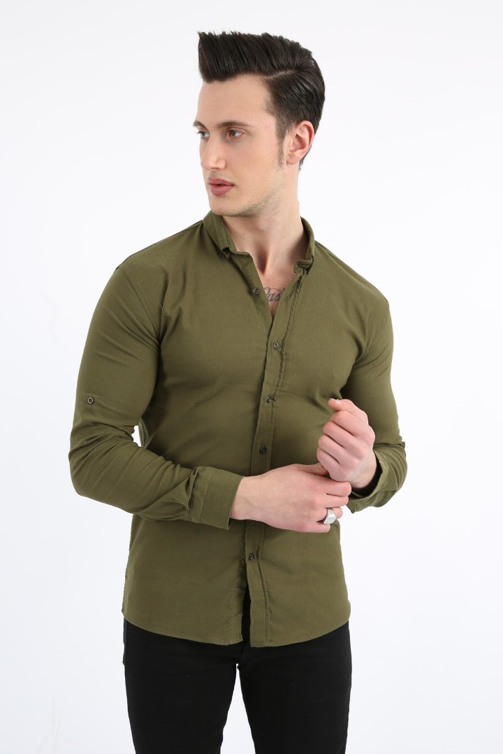 Erkek Günlük Armür Desenli Likralı Gömlek