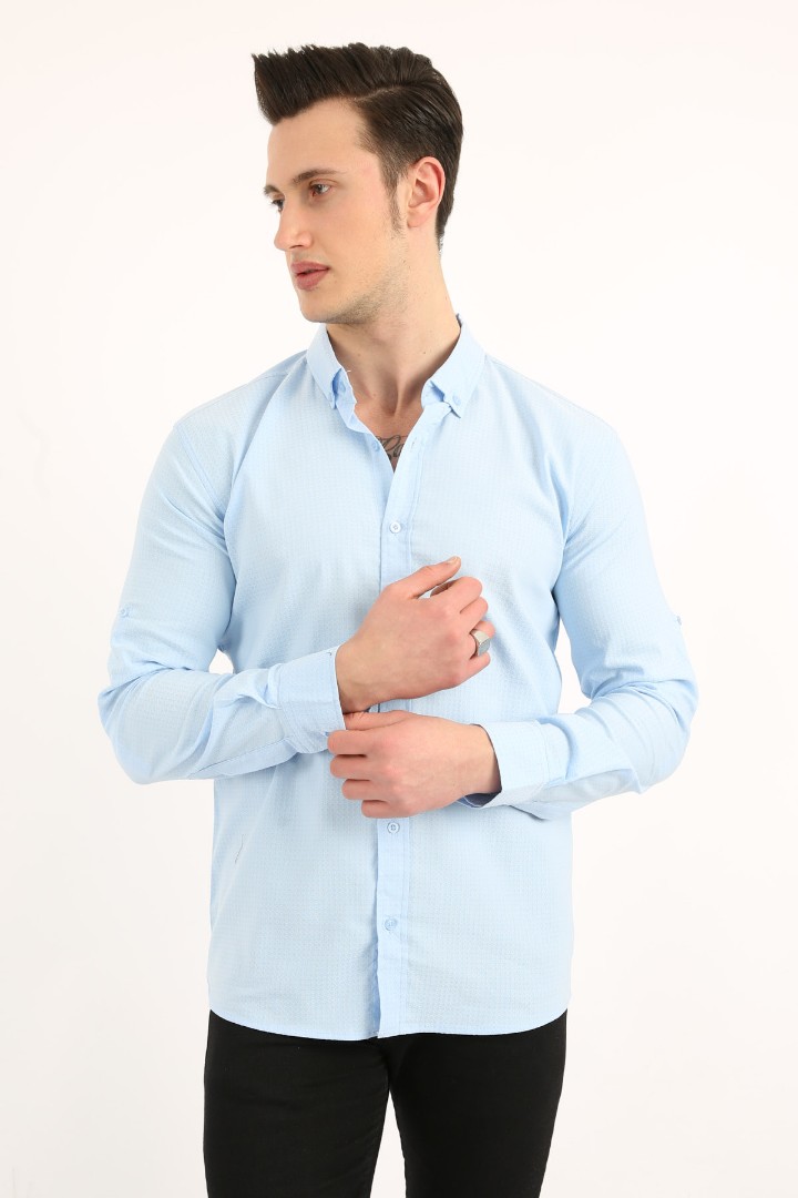 Erkek Günlük Armür Desenli Likralı Gömlek