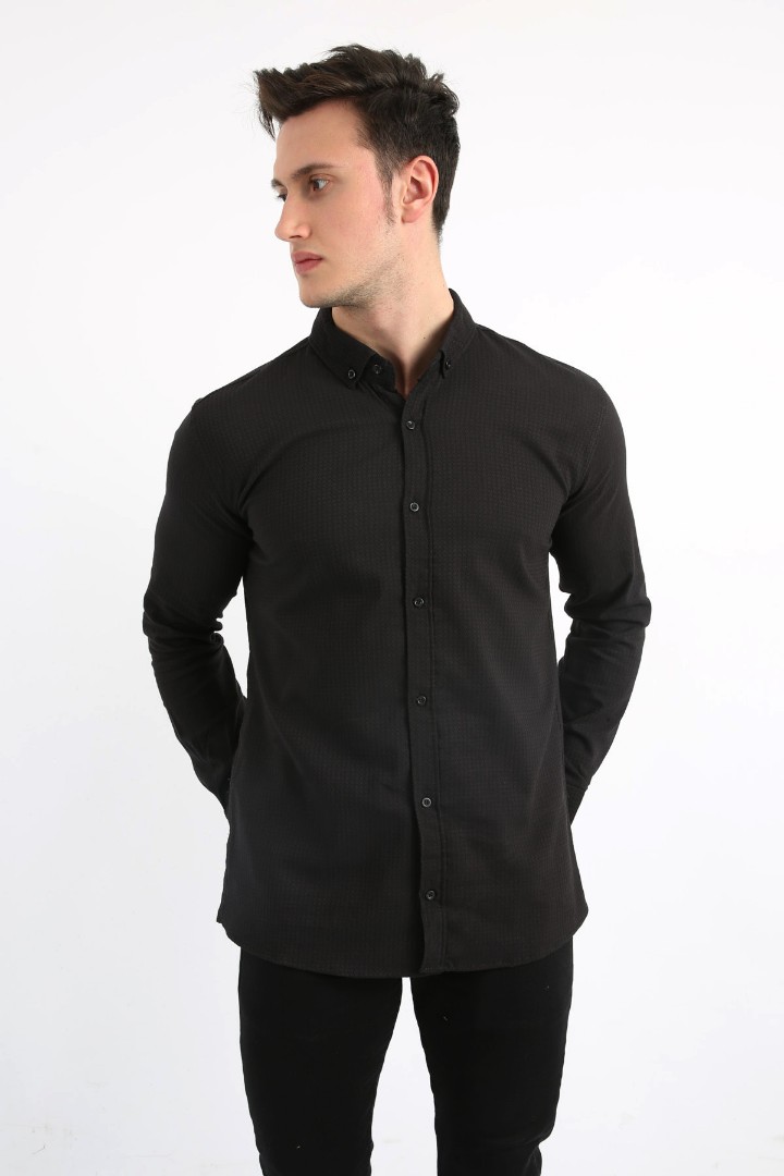 Erkek Günlük Armür Desenli Likralı Gömlek