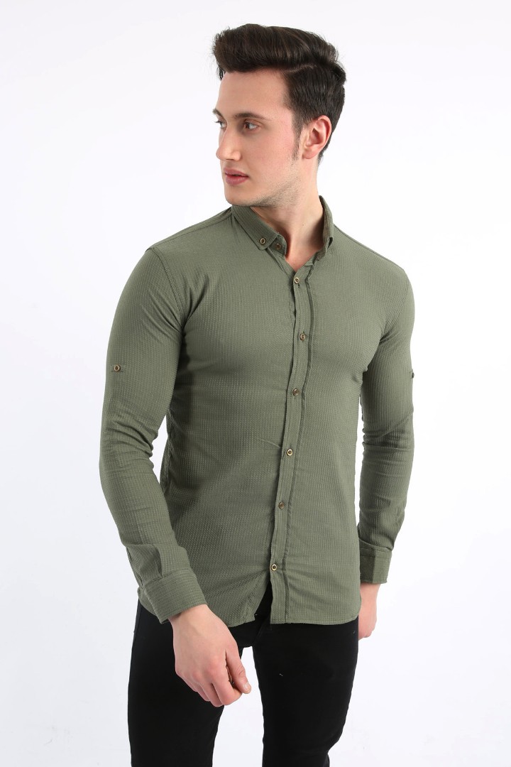 Erkek Günlük Armür Desenli Likralı Gömlek