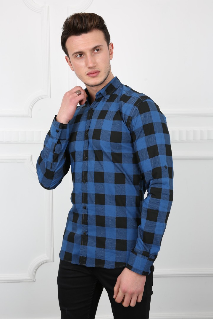 Erkek Günlük Büyük Kare Desenli Likralı Gömlek