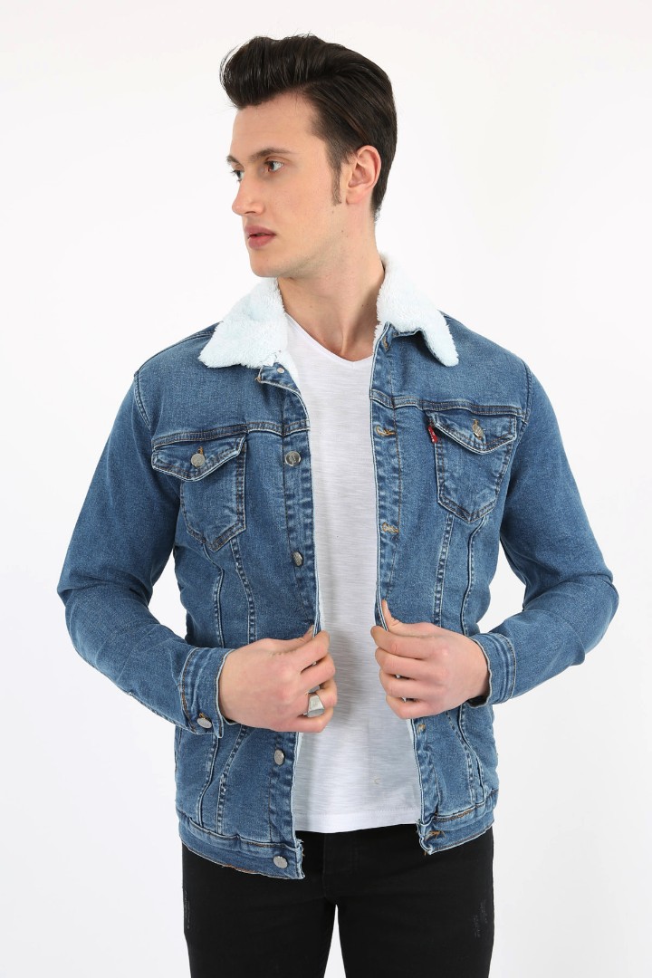 İçi Kürklü Çıtçıt Düğmeli Kalın Spor Erkek Günlük Kot Mont