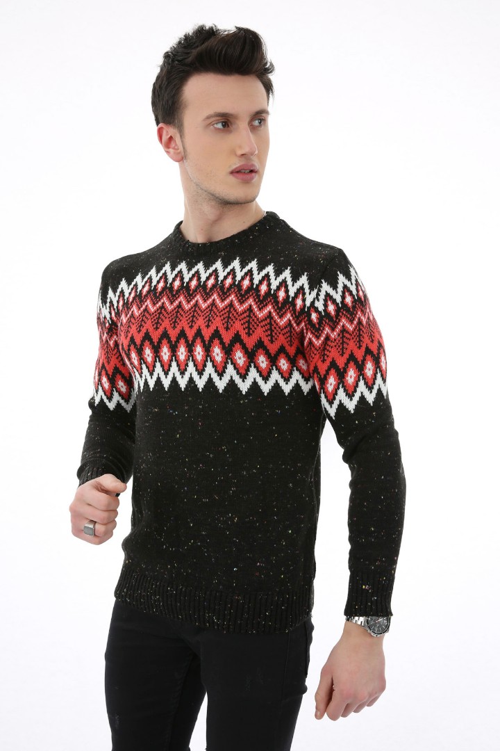 Baklava Desenli Kalın Kışlık Erkek Günlük Triko Kazak