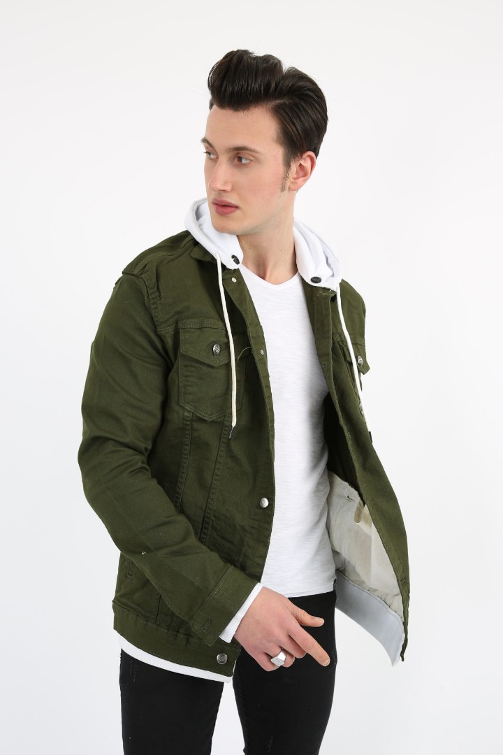 Kapüşonlu Alttan Çıkmalı Düğmeli Erkek Spor Günlük Kot Ceket