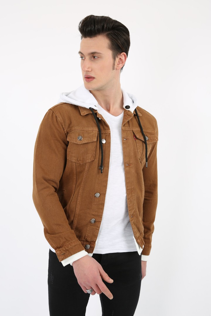 Kapüşonlu Alttan Çıkmalı Düğmeli Erkek Spor Günlük Kot Ceket