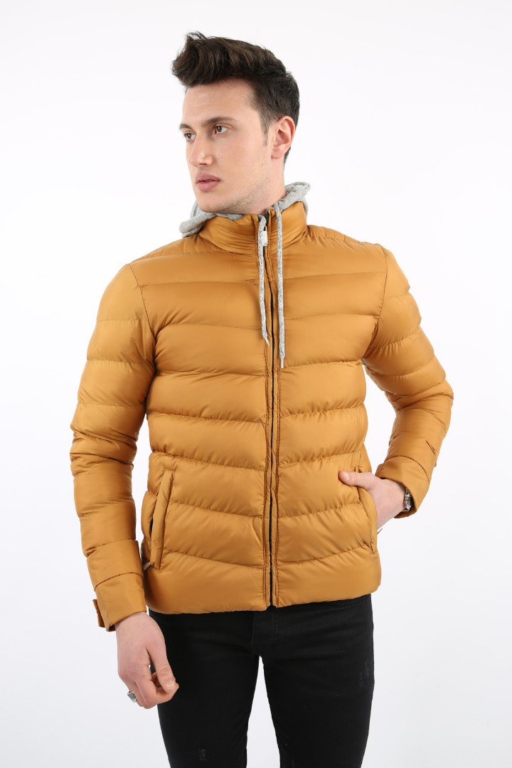 Çıkmalı Kapşonlu Yan Cepli Erkek Günlük Şişme Mont