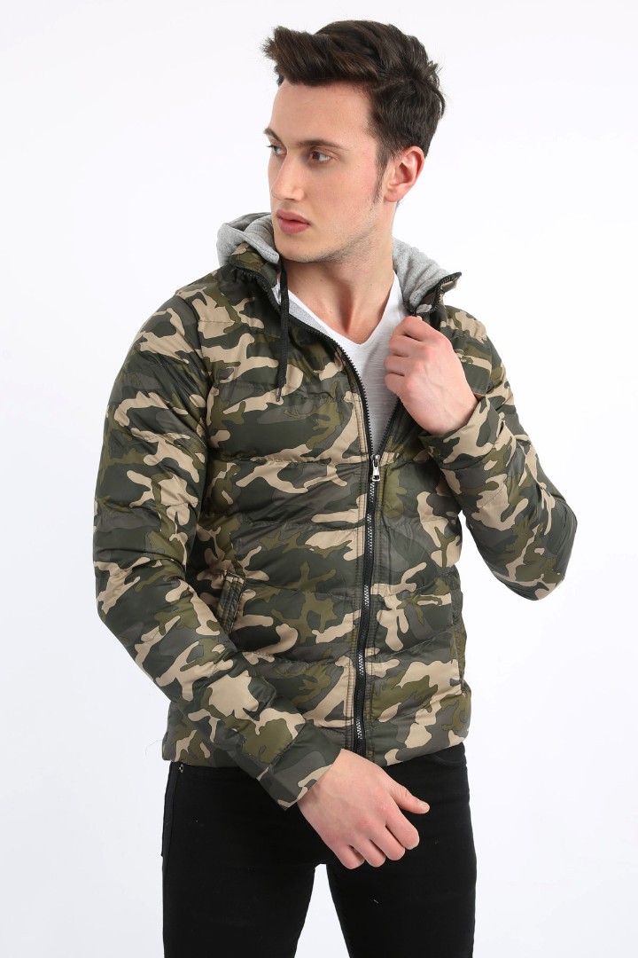 Kamuflaj Desenli Spor Erkek Günlük Şişme Mont