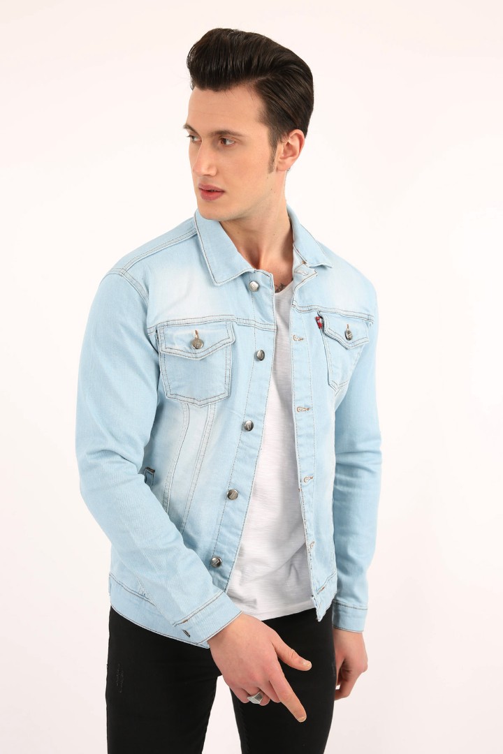 Düz Likralı Düğmeli Erkek Spor Günlük Kot Mont