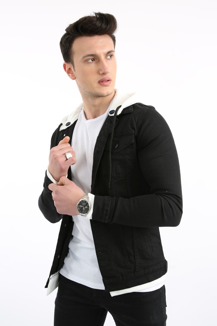 Kapüşonlu Alttan Çıkmalı Düğmeli Erkek Spor Günlük Kot Ceket