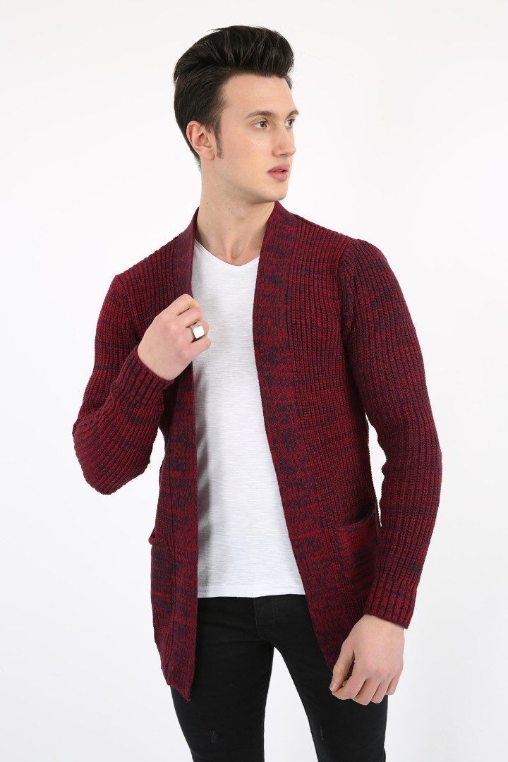 Önü Açık Cepli Kalın Erkek Günlük Triko Kazak Hırka