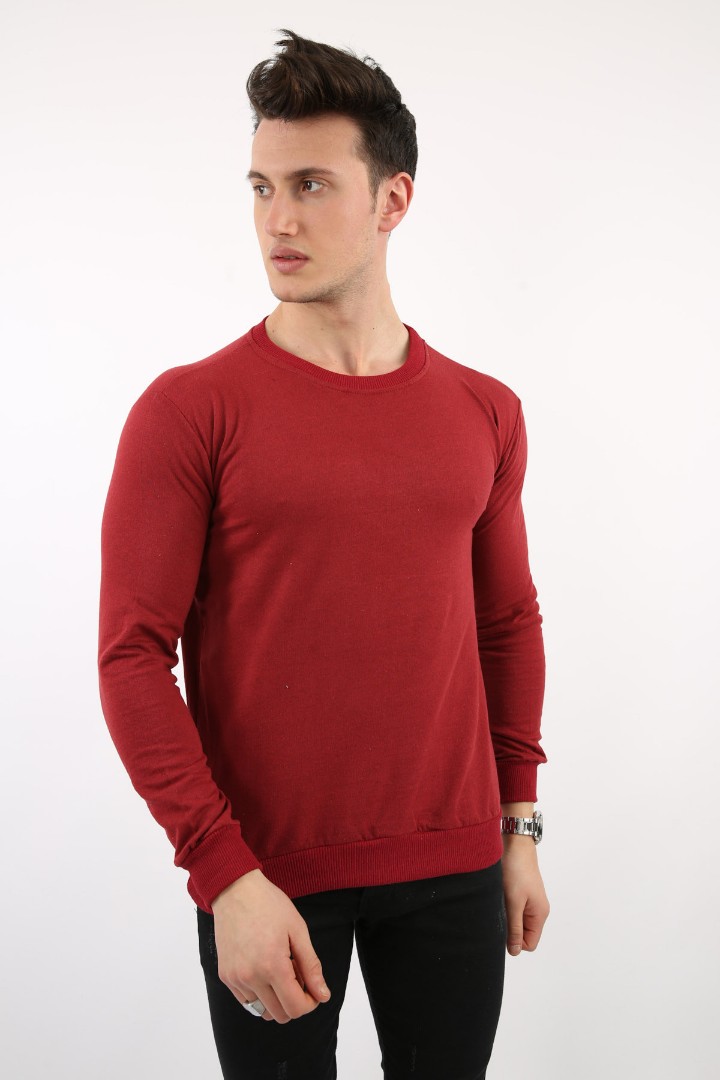 İki İplik Düz Sıfır Yaka Erkek Günlük Sweatshirt