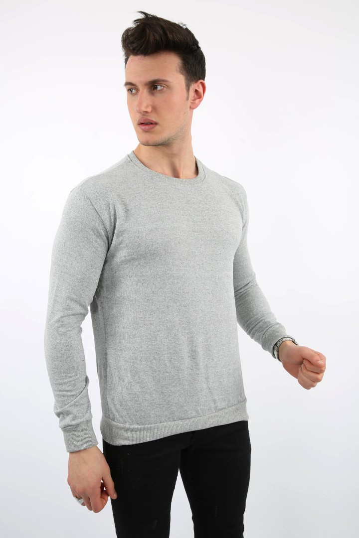 İki İplik Düz Sıfır Yaka Erkek Günlük Sweatshirt