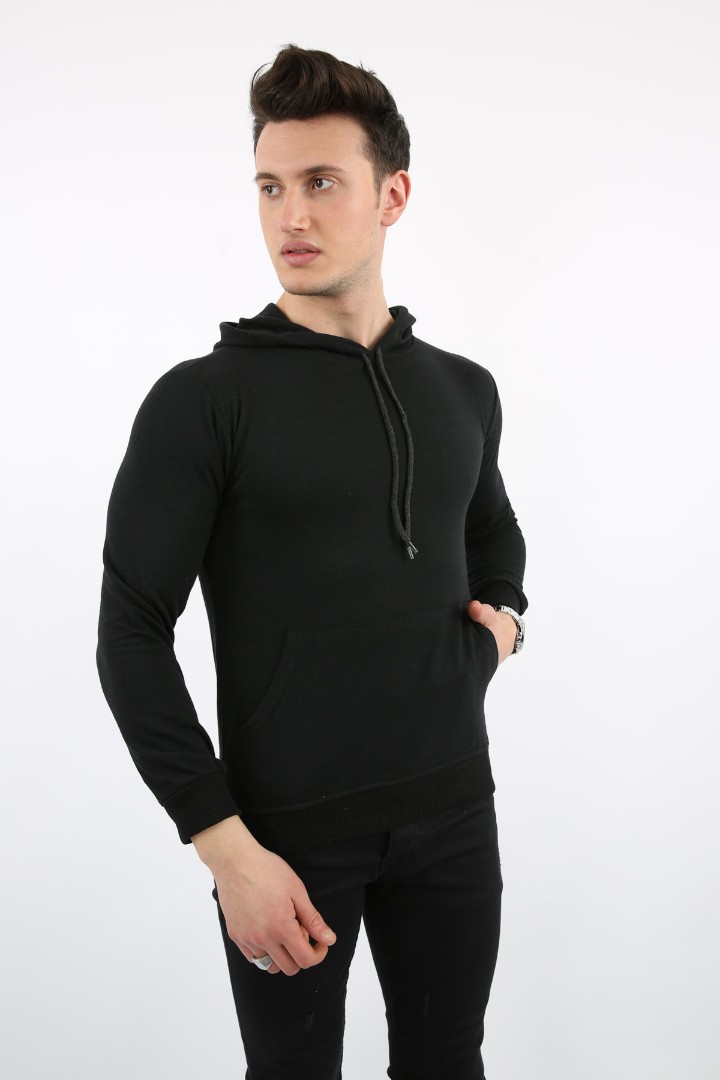 İki İplik Kapşonlu Kanguru Cepli Erkek Günlük Sweatshirt