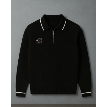 BLACKMOD Ribbed Half-Zip Polo Knit – Siyah