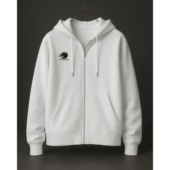 Blackmod Beyaz Fermuarlı Kapüşonlu Sweatshirt