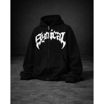 Sadical Siyah Grafik Baskılı Fermuarlı Kapüşonlu Hoodie