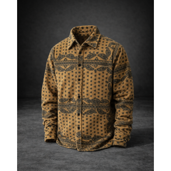 Etnik Desenli Hardal Rengi Uzun Kollu Gömlek