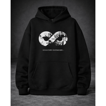 1938 Sonsuzluk Temalı Siyah Kapüşonlu Sweatshirt