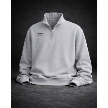 Gri Erkek Oversize Yarım Fermuarlı Sweatshirt