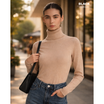 Balıkçı Yaka İnce Triko Bluz – Bej