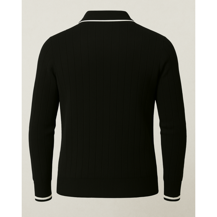 BLACKMOD Ribbed Half-Zip Polo Knit – Siyah
