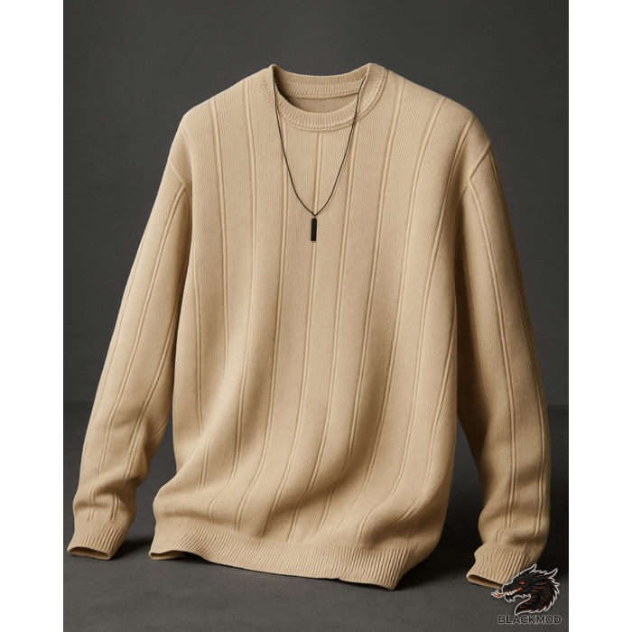 BLACKMOD Ribbed Crewneck Knit – Bej