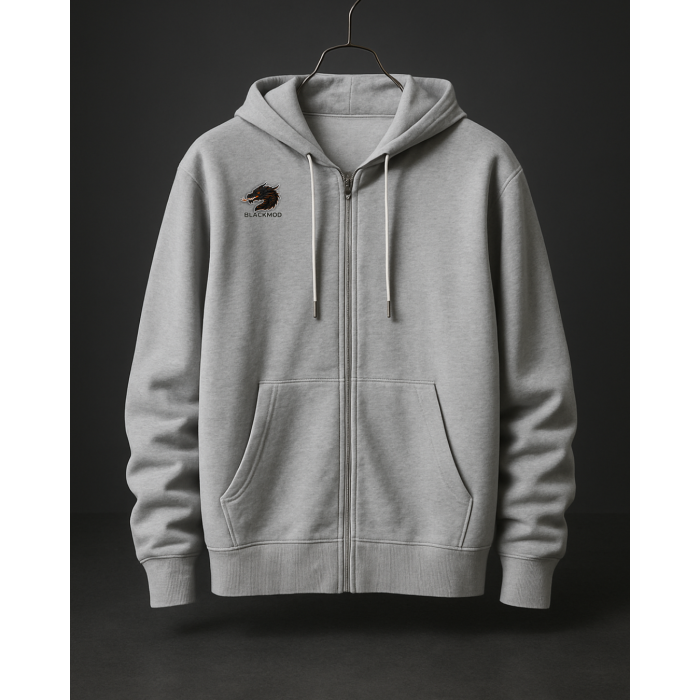 BLACKMOD Ejderha Logosu Fermuarlı, Kapüşonlu Hoodie