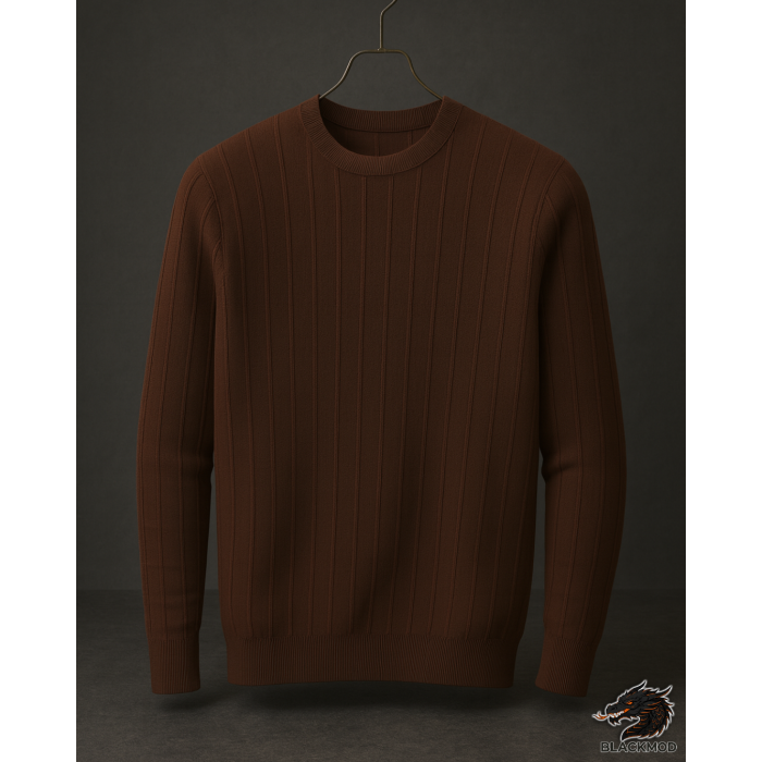 Blackmod Kahverengi Fitilli Triko Kazak