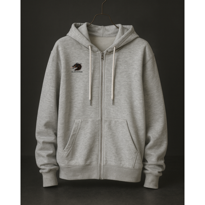 Blackmod Gri Fermuarlı Kapüşonlu Sweatshirt
