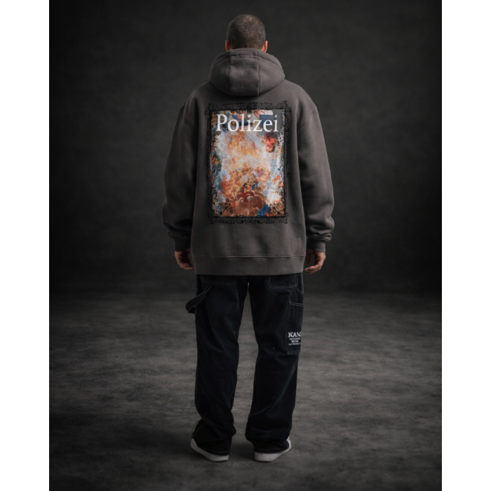 Antrasit Oversize Ön Logo Sırt Baskılı Hoodie