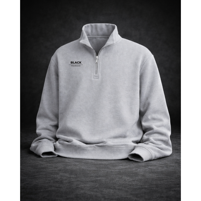 Gri Erkek Oversize Yarım Fermuarlı Sweatshirt