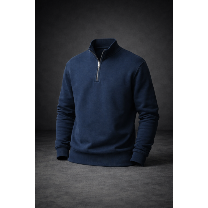 Lacivert Erkek Yarım Fermuarlı Basic Sweatshirt